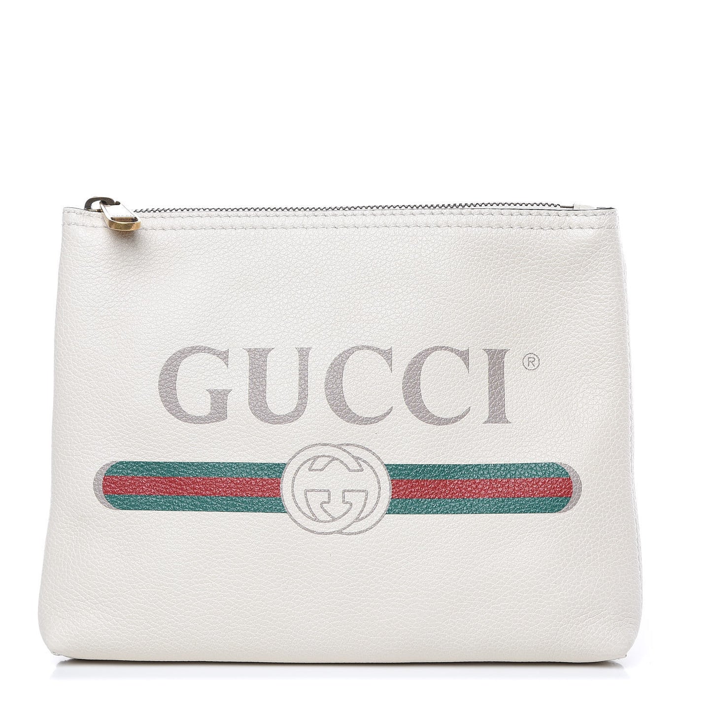 Pebbled Calfskin Medium Logo Portfolio Clutch White