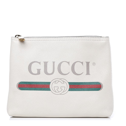 Gucci Pebbled Calfskin Medium Logo Portfolio Clutch White 1 of 9