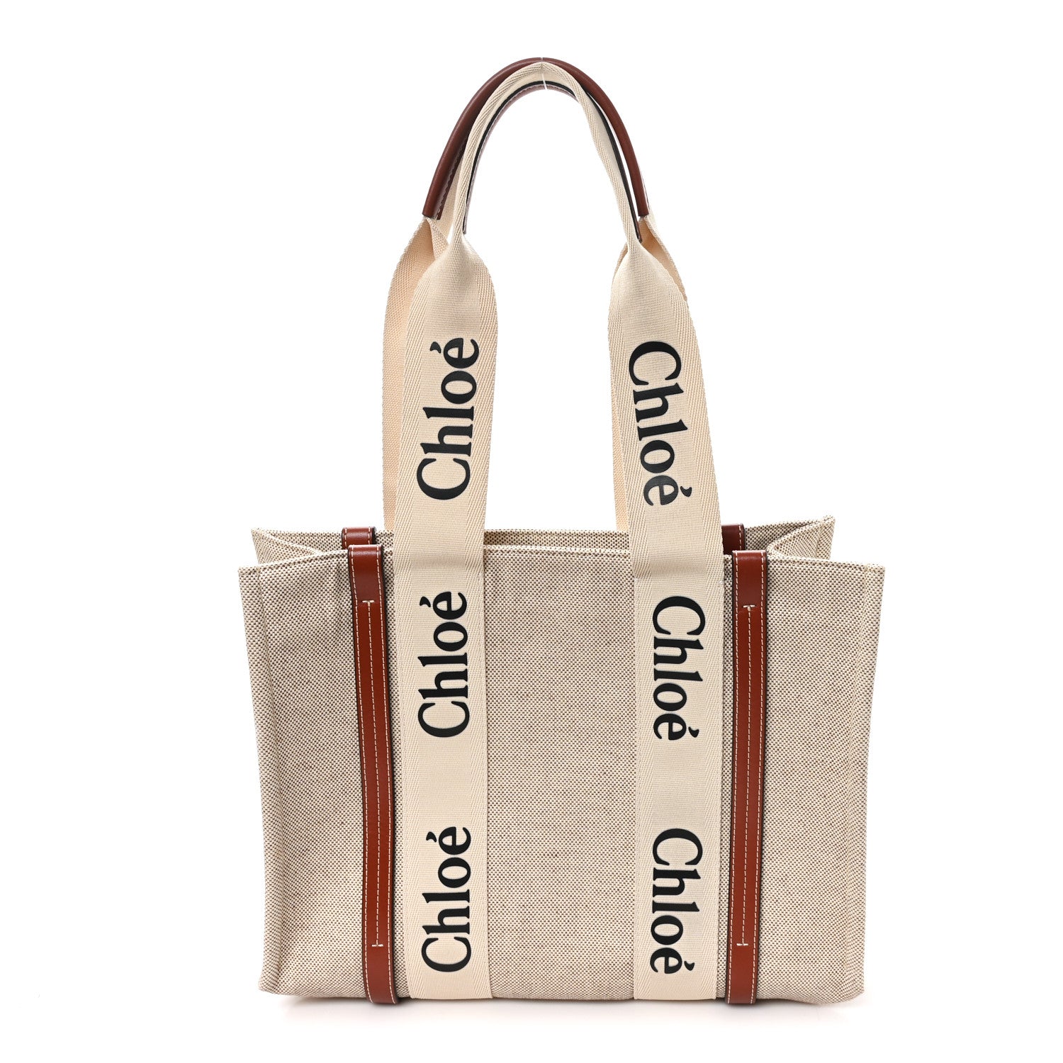 Chloe Cotton Calfskin Medium Woody Ribbon Tote White Brown 1 of 10