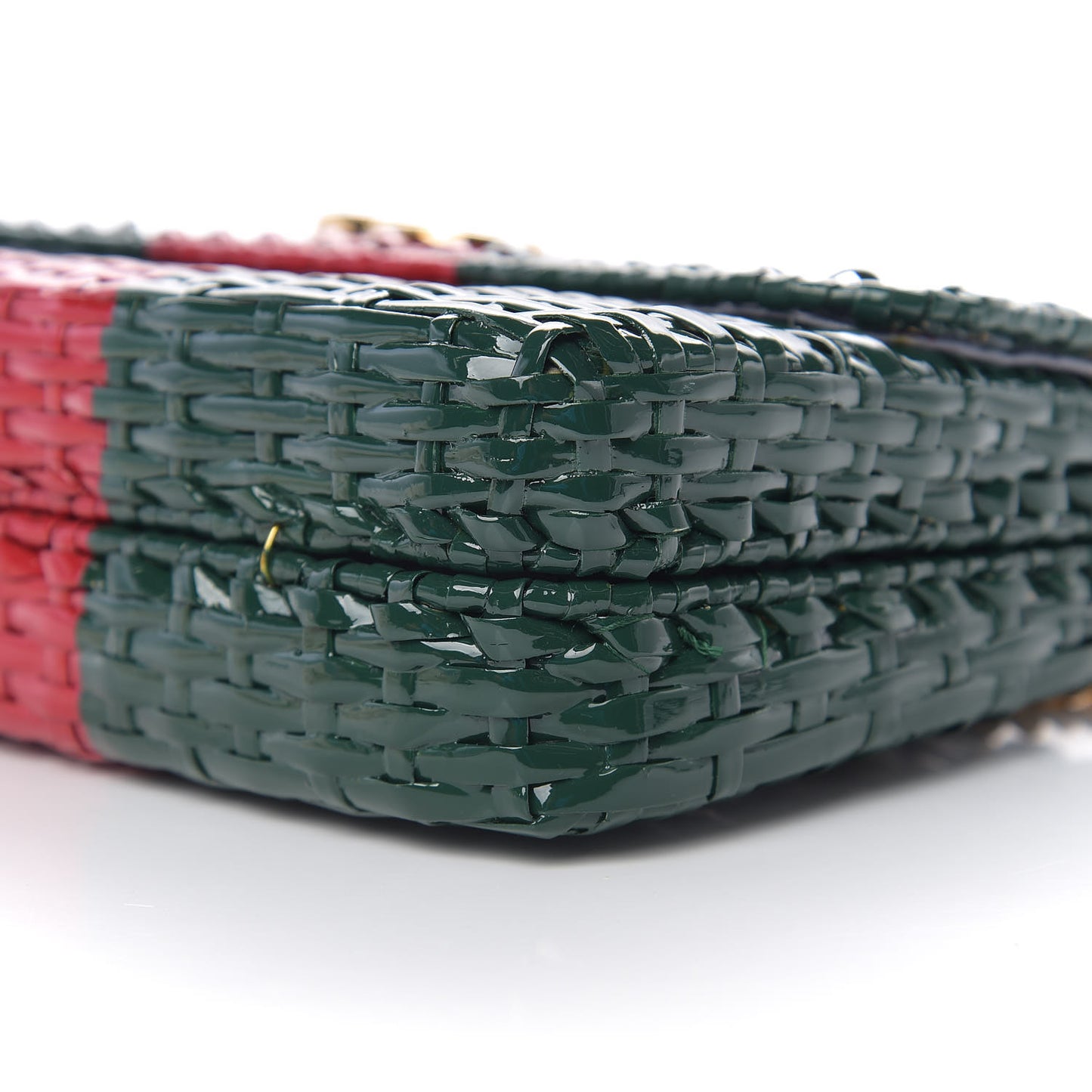 Glazed Wicker Stripe Small Cestino Shoulder Bag Green