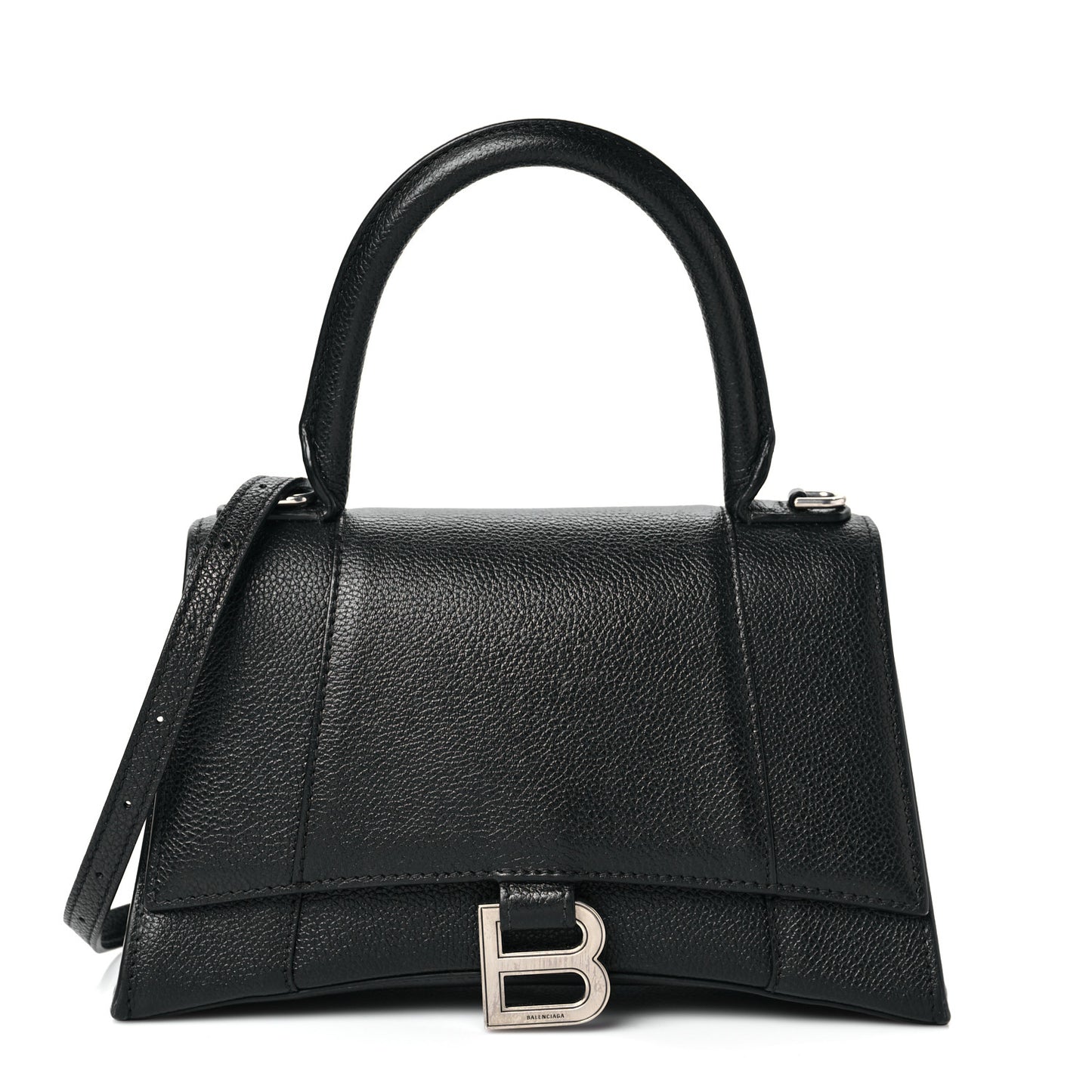 Grained Calfskin Small Hourglass Top Handle Bag Black