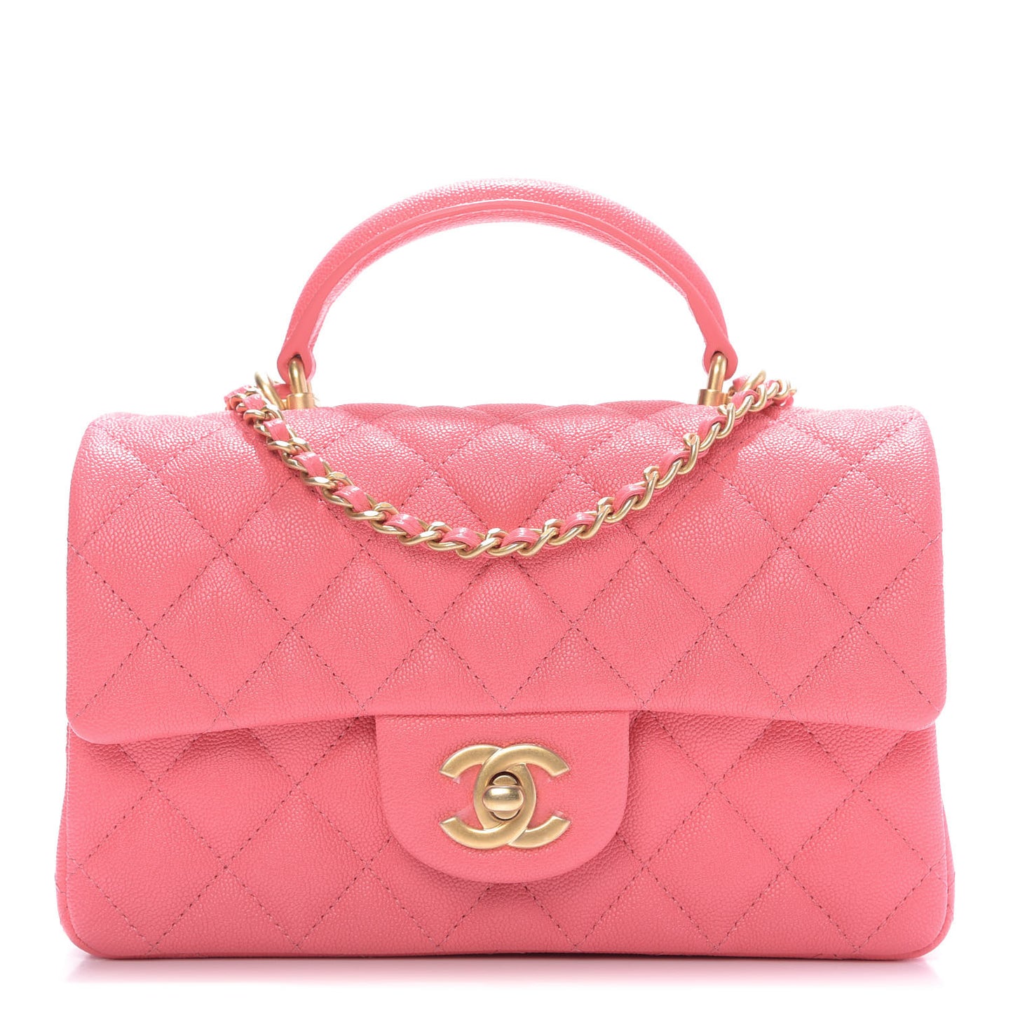 Caviar Quilted Mini Top Handle Rectangular Flap Pink