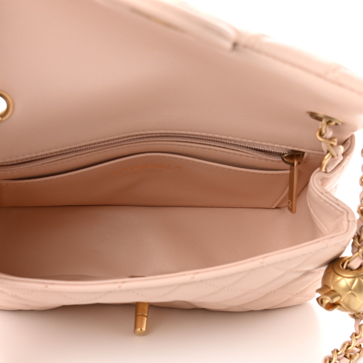 Lambskin Quilted Mini Rectangular Pearl Crush Flap Light Beige