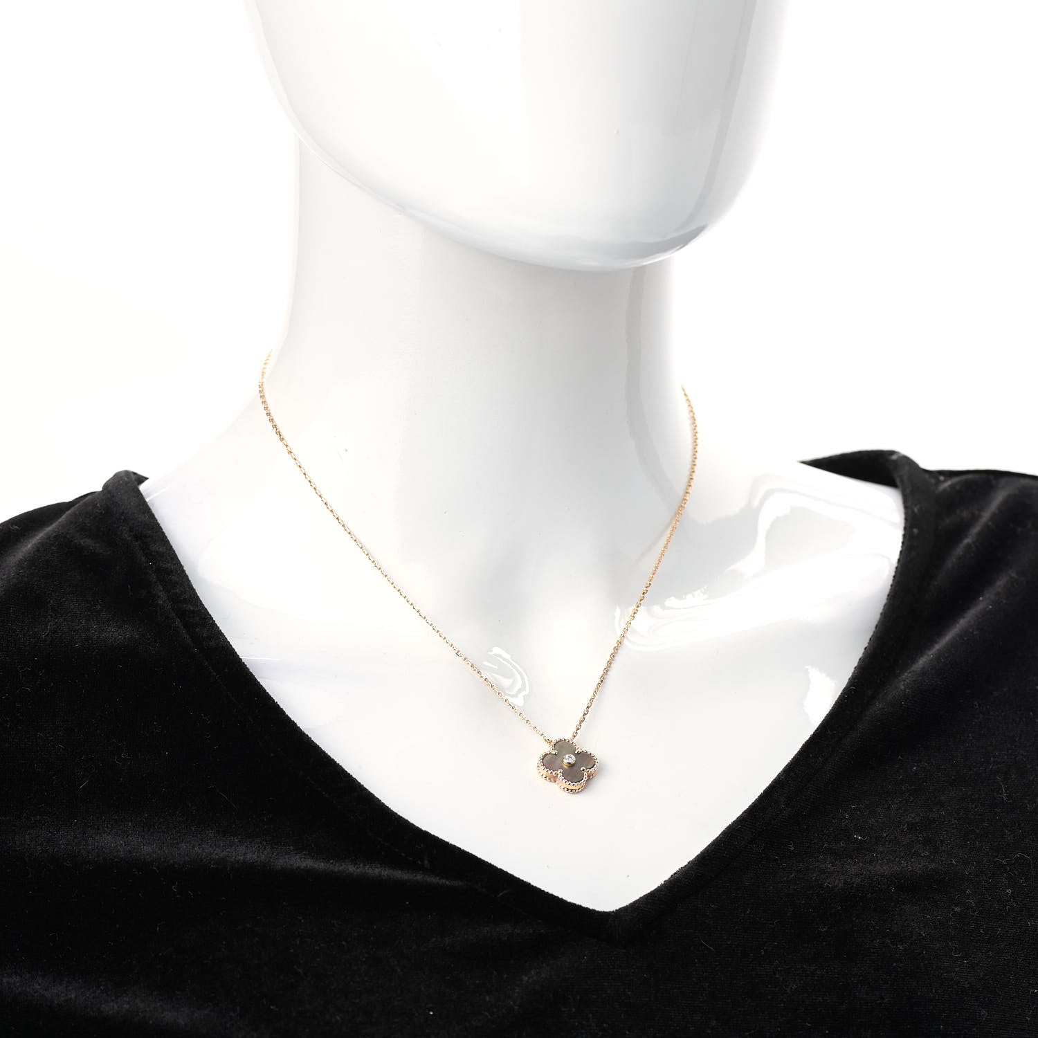 Van Cleef & Arpels 18K Rose Gold Diamond Grey Mother of Pearl Vintage Alhambra Pendant Necklace 2 of 7