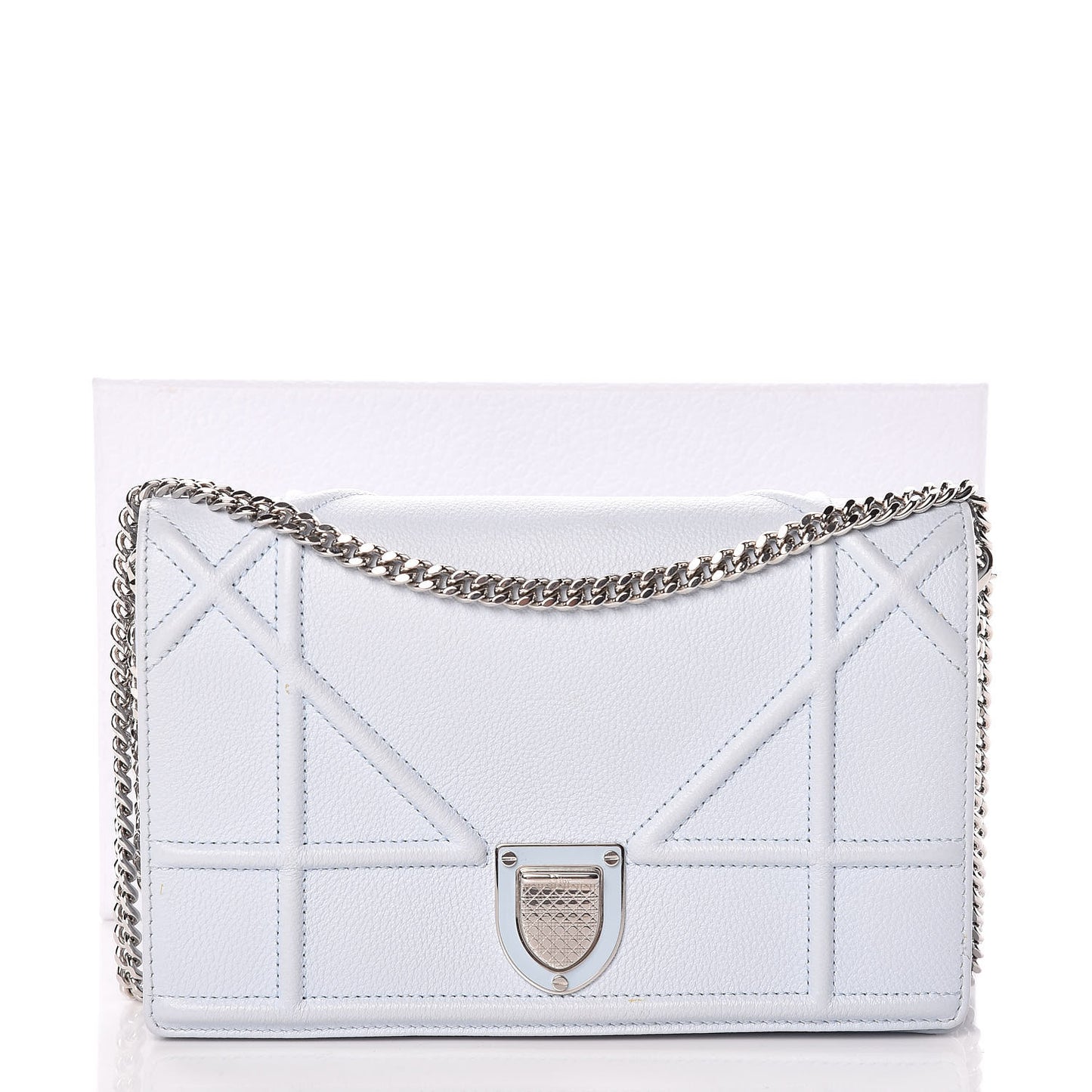 Grained Calfskin Diorama Wallet on Chain Pouch Light Blue