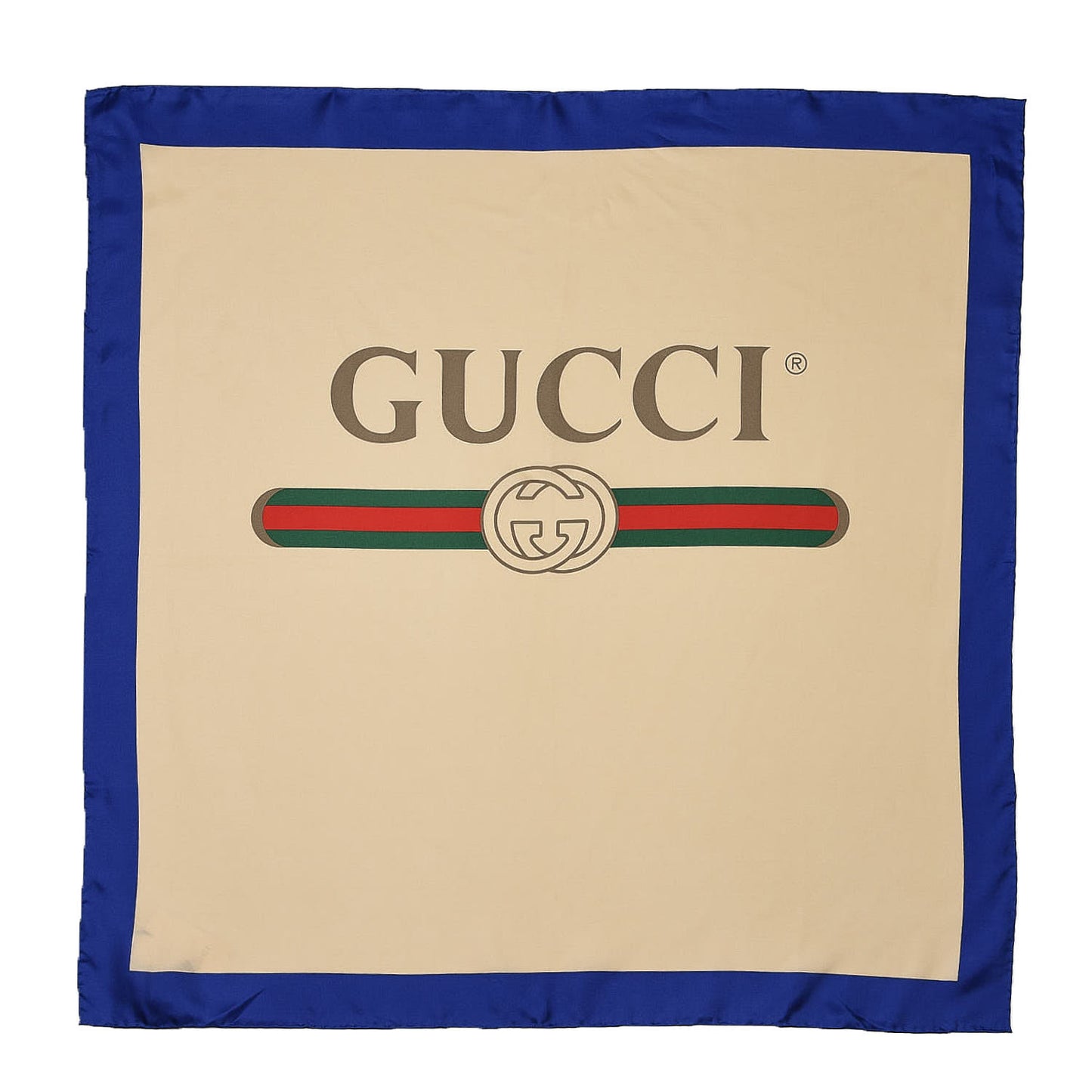 Silk Logo Square Scarf Ivory Blue