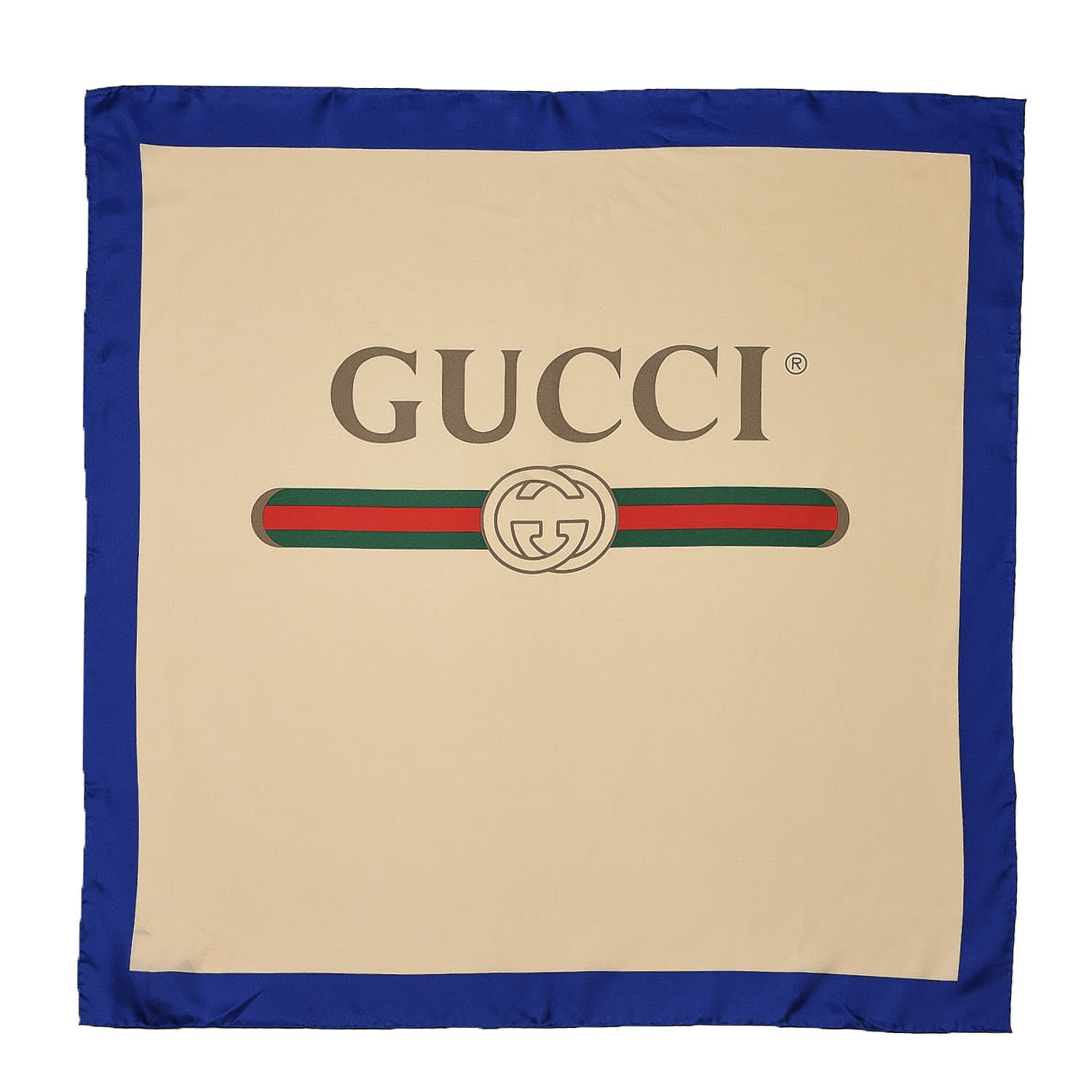 Gucci Silk Logo Square Scarf Ivory Blue 1 of 5