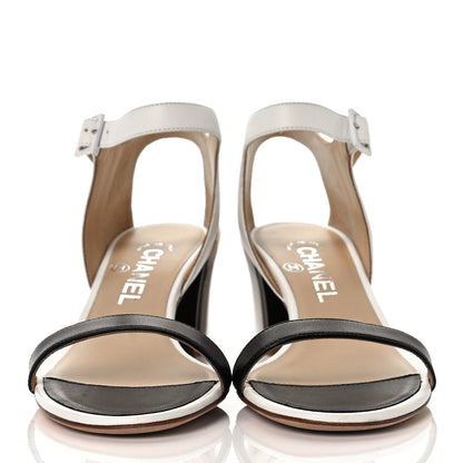 Chanel Lambskin CC Sandals 36.5 Ivory Black 2 of 9