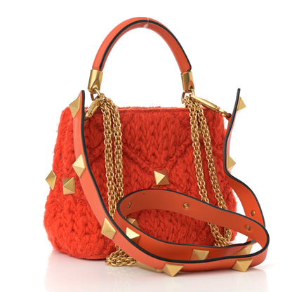 Valentino Garavani Wool Woven Small Roman Stud The Handle Bag Titian 3 of 16