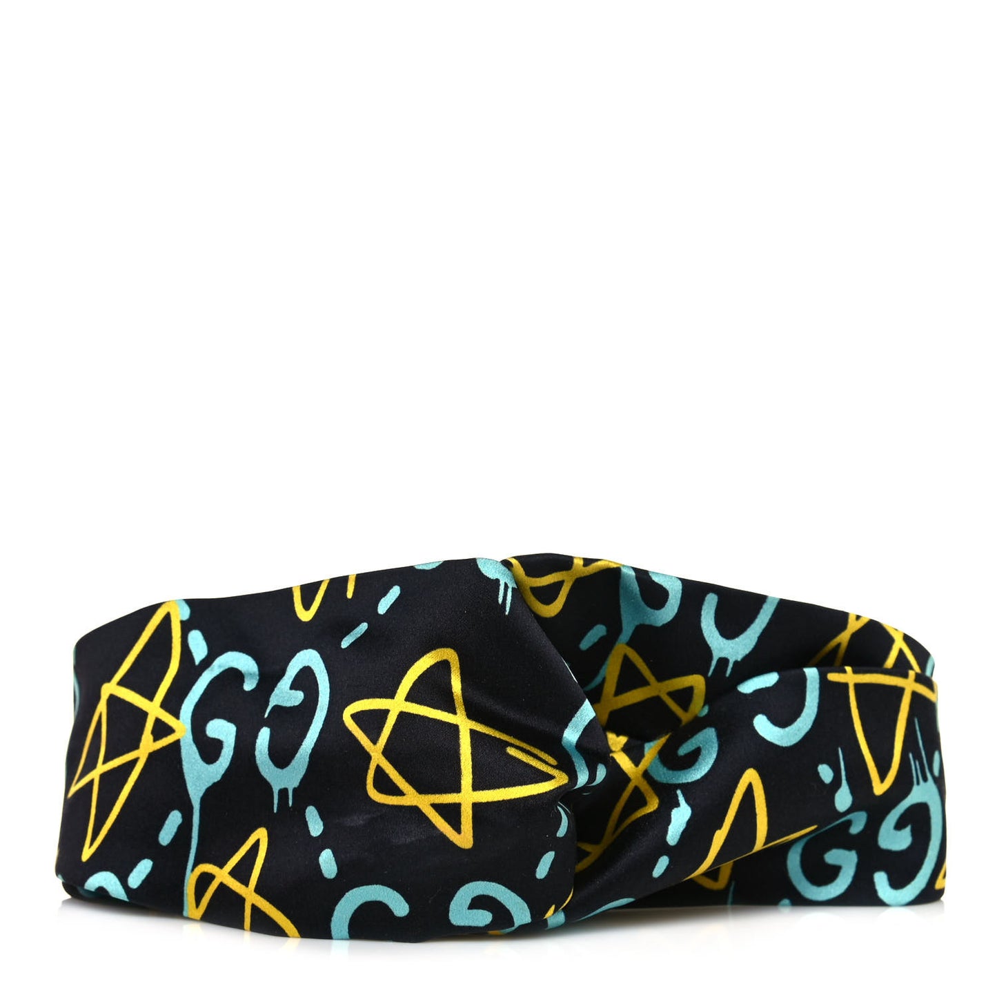 Silk GucciGhost Stars Print Duchesse Headband Black Sky Blue