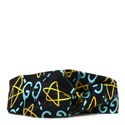 Gucci Silk GucciGhost Stars Print Duchesse Headband Black Sky Blue 1 of 4