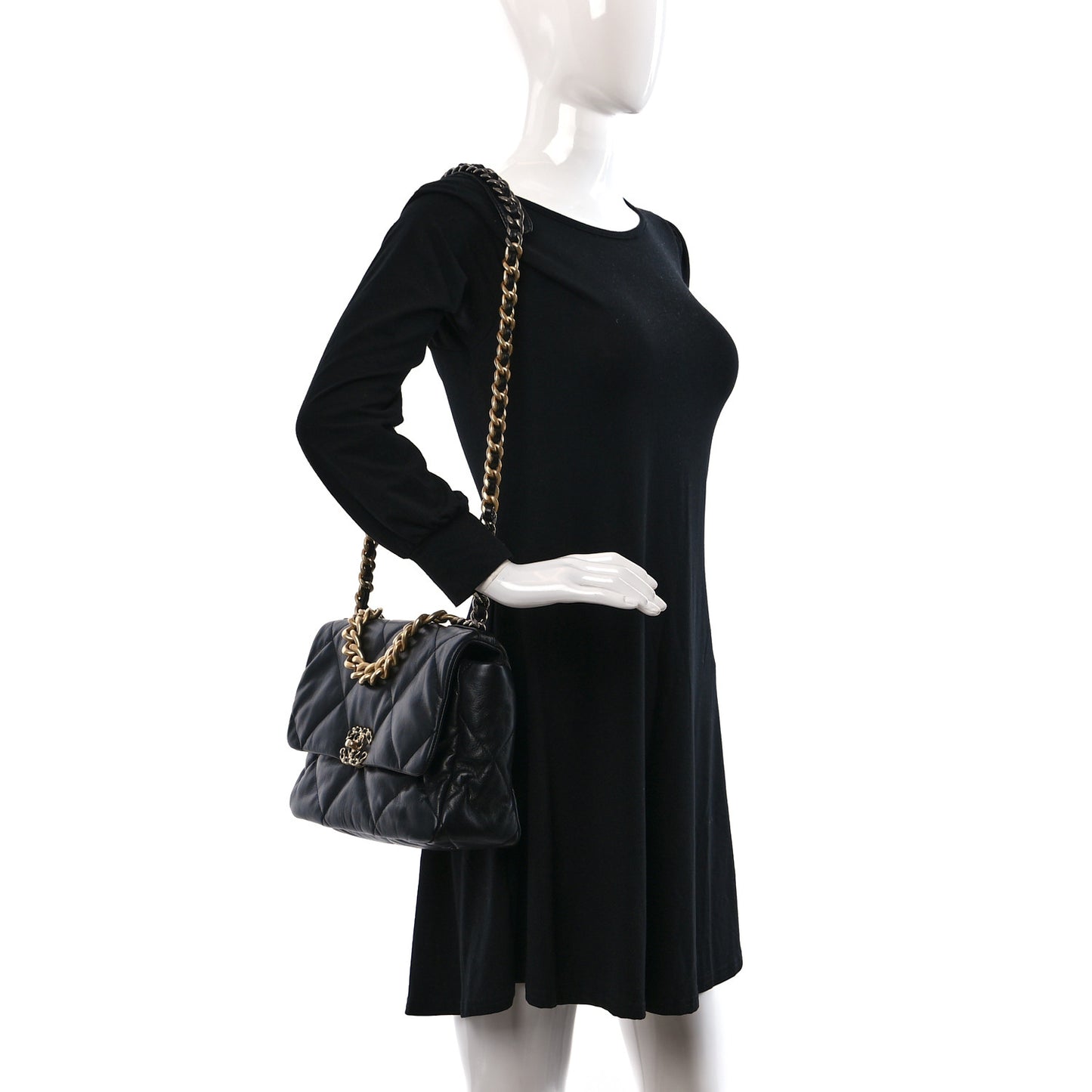 Goatskin Quilted Large Chanel 19 Flap Black