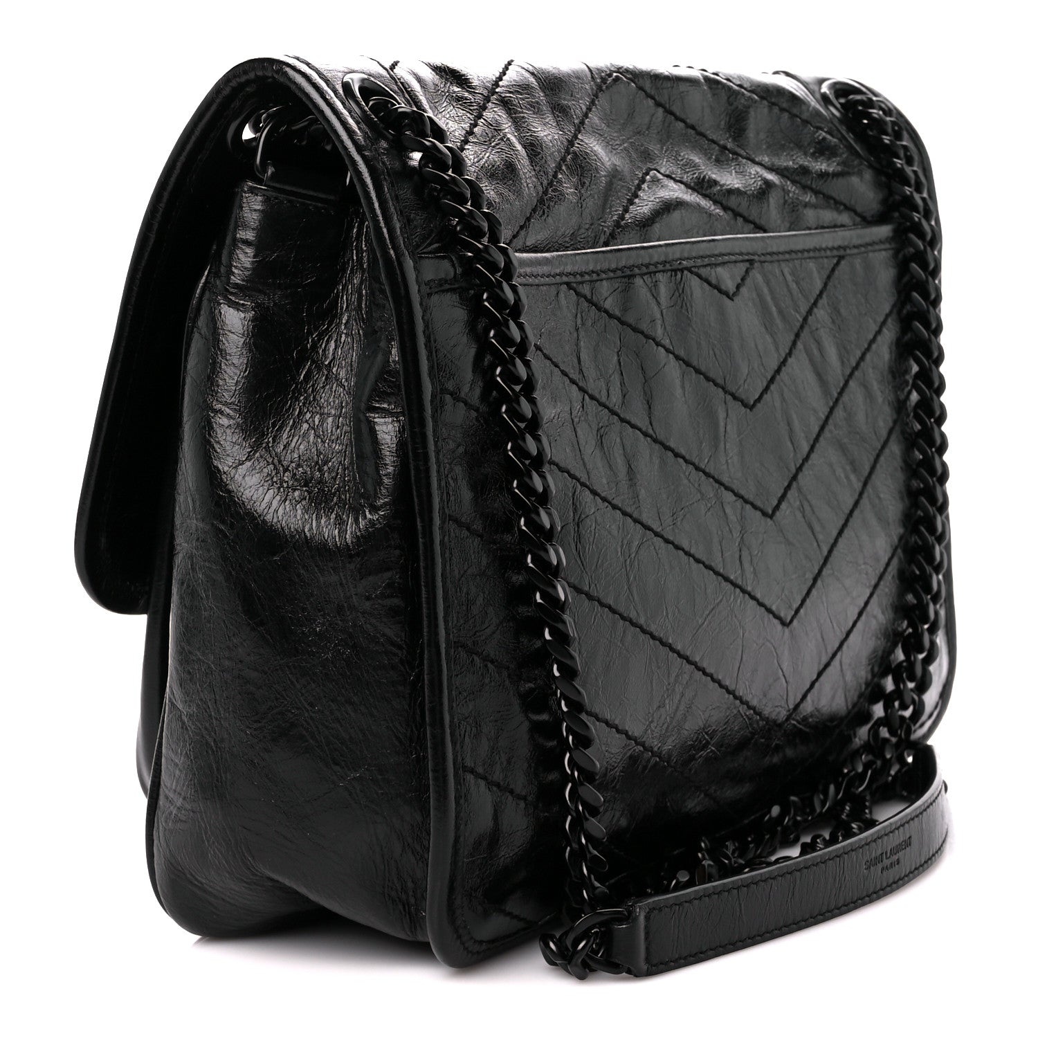 Saint Laurent Crinkled Calfskin Matelasse Monogram Medium Niki Chain Satchel Black 3 of 11