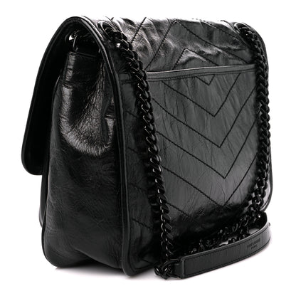 Saint Laurent Crinkled Calfskin Matelasse Monogram Medium Niki Chain Satchel Black 3 of 11