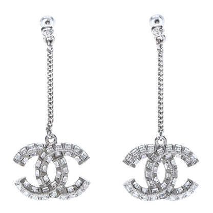 Chanel Baguette Crystal CC Drop Earrings Silver 1 of 4