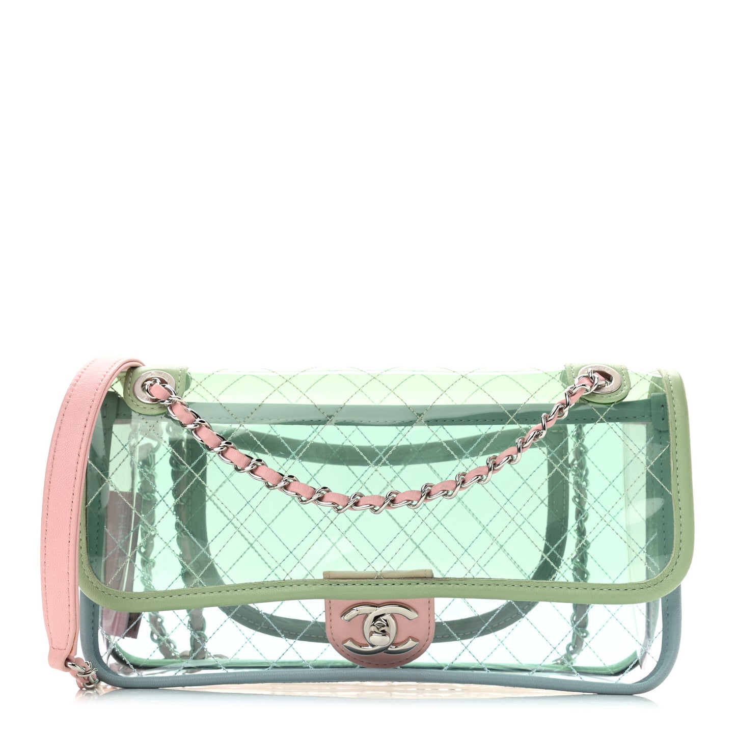 Lambskin PVC Quilted Medium Coco Splash Flap Blue Green