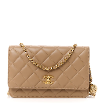 Chanel Lambskin Quilted CC Pearl Crush Wallet on Chain WOC Beige 1 of 12
