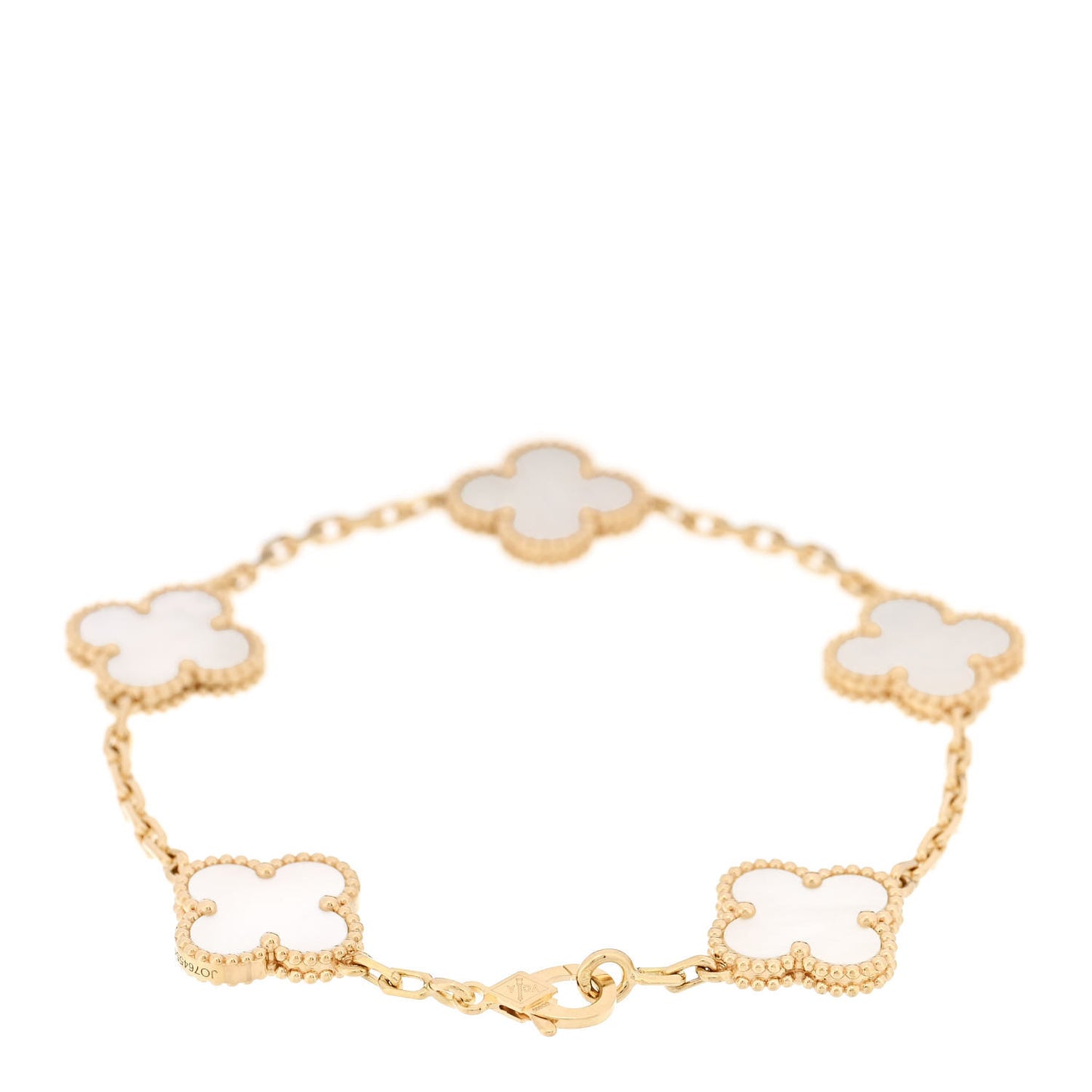 18K Yellow Gold Mother of Pearl 5 Motifs Vintage Alhambra Bracelet