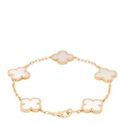 Van Cleef & Arpels 18K Yellow Gold Mother of Pearl 5 Motifs Vintage Alhambra Bracelet 2 of 6