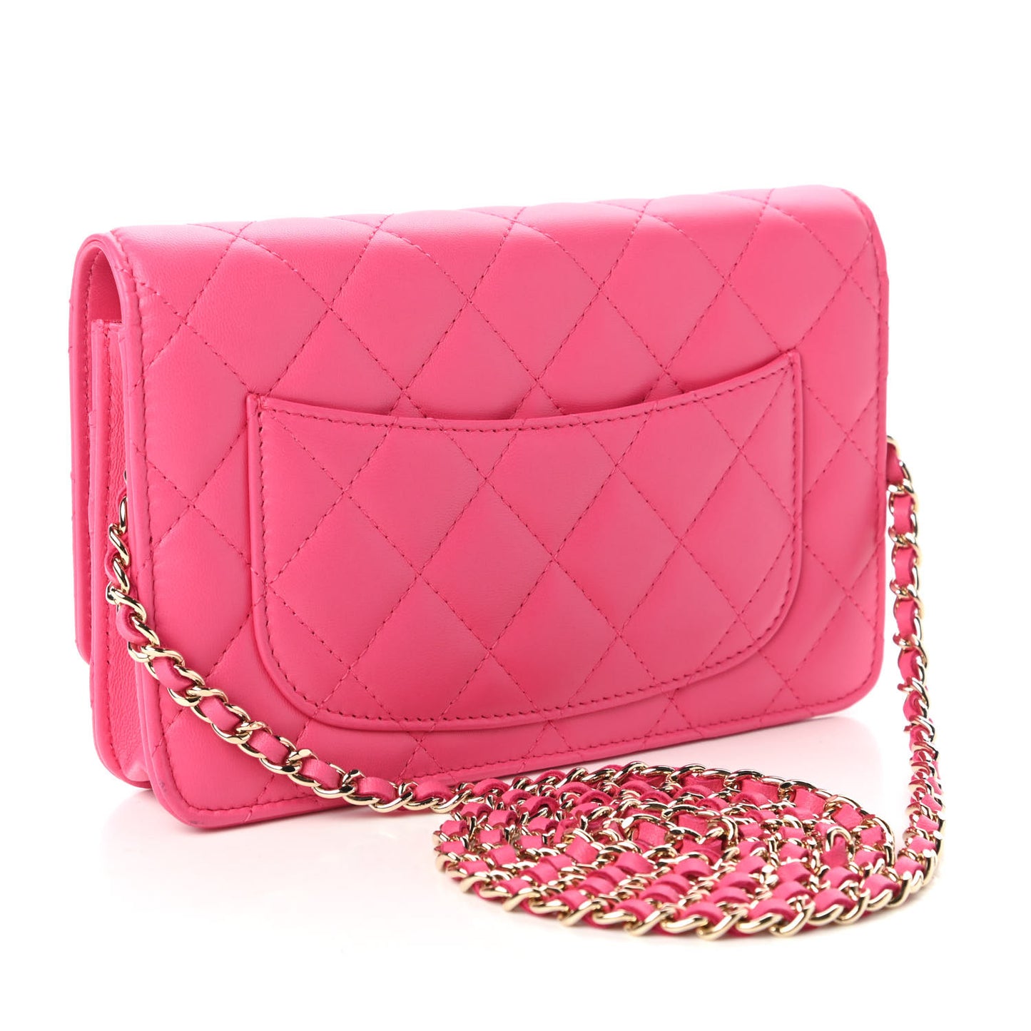 Lambskin Quilted Wallet On Chain WOC Pink