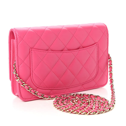 Chanel Lambskin Quilted Wallet On Chain WOC Pink 3 of 12