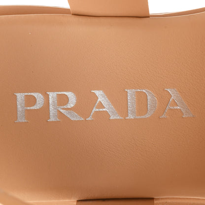 Prada Foam Rubber Metal Triangle Logo Monolith 55mm Cage Sandals 37 Barley 8 of 9