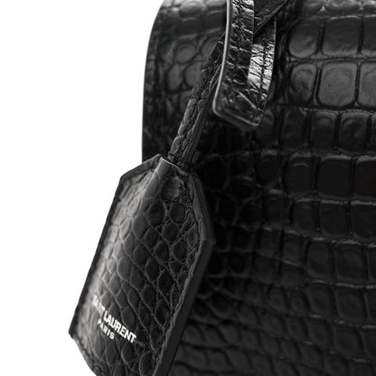 Saint Laurent Calfskin Crocodile Embossed Medium Monogram Sunset Black 11 of 14