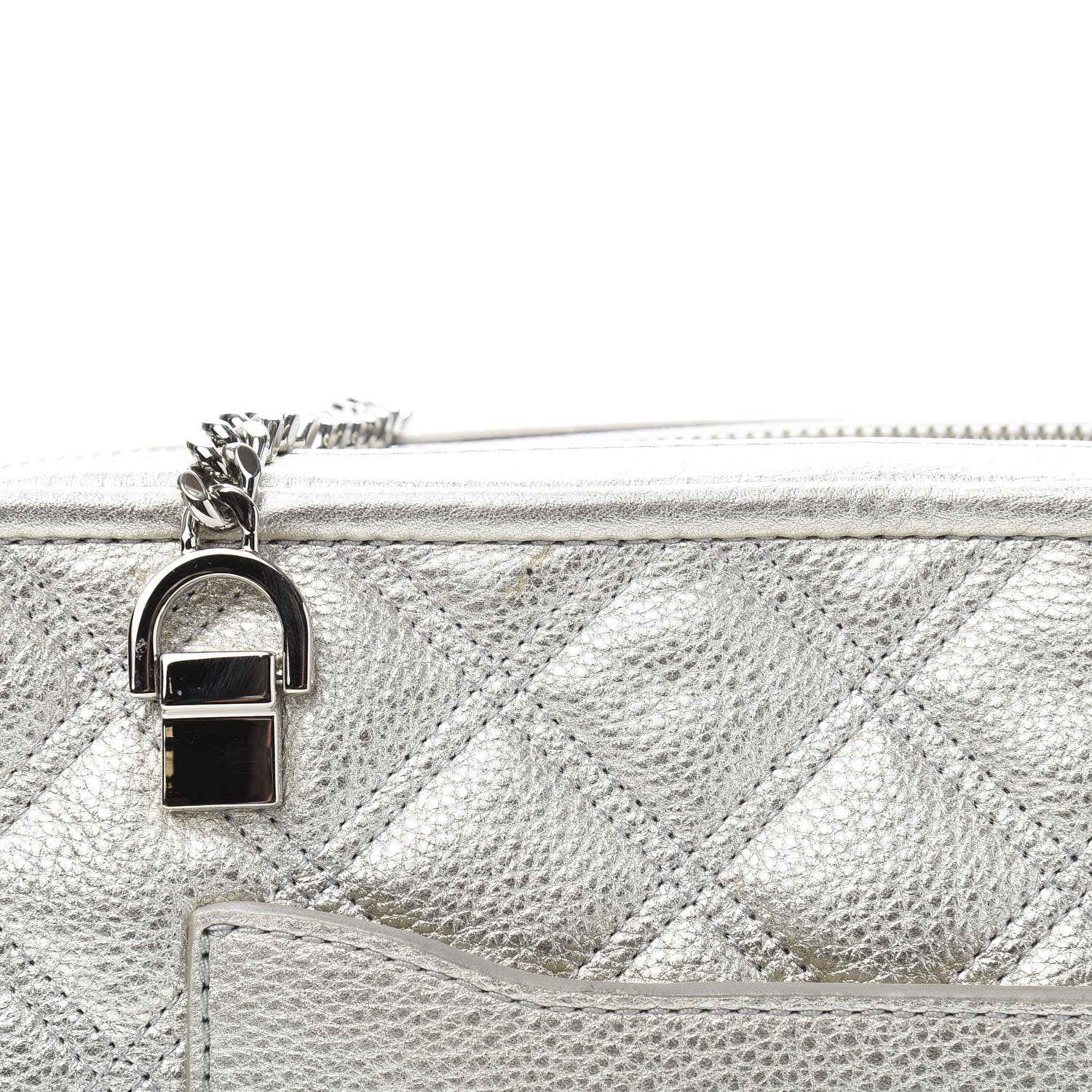 Marc Jacobs Metallic Grained Calfskin Quilted Double Stitched The Status Shoulder Bag Silver 11 of 15