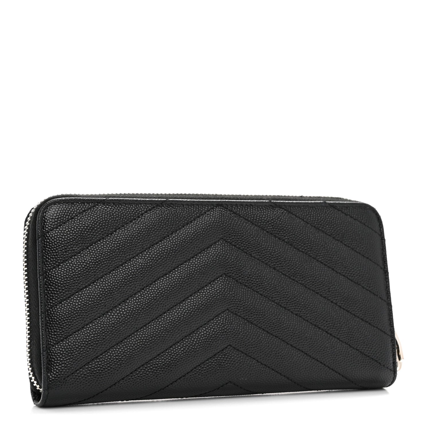 Saint Laurent Grain De Poudre Matelasse Chevron Monogram Zip Around Wallet Black 3 of 8