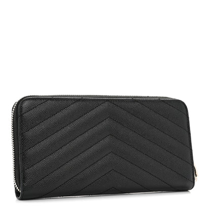 Saint Laurent Grain De Poudre Matelasse Chevron Monogram Zip Around Wallet Black 3 of 8