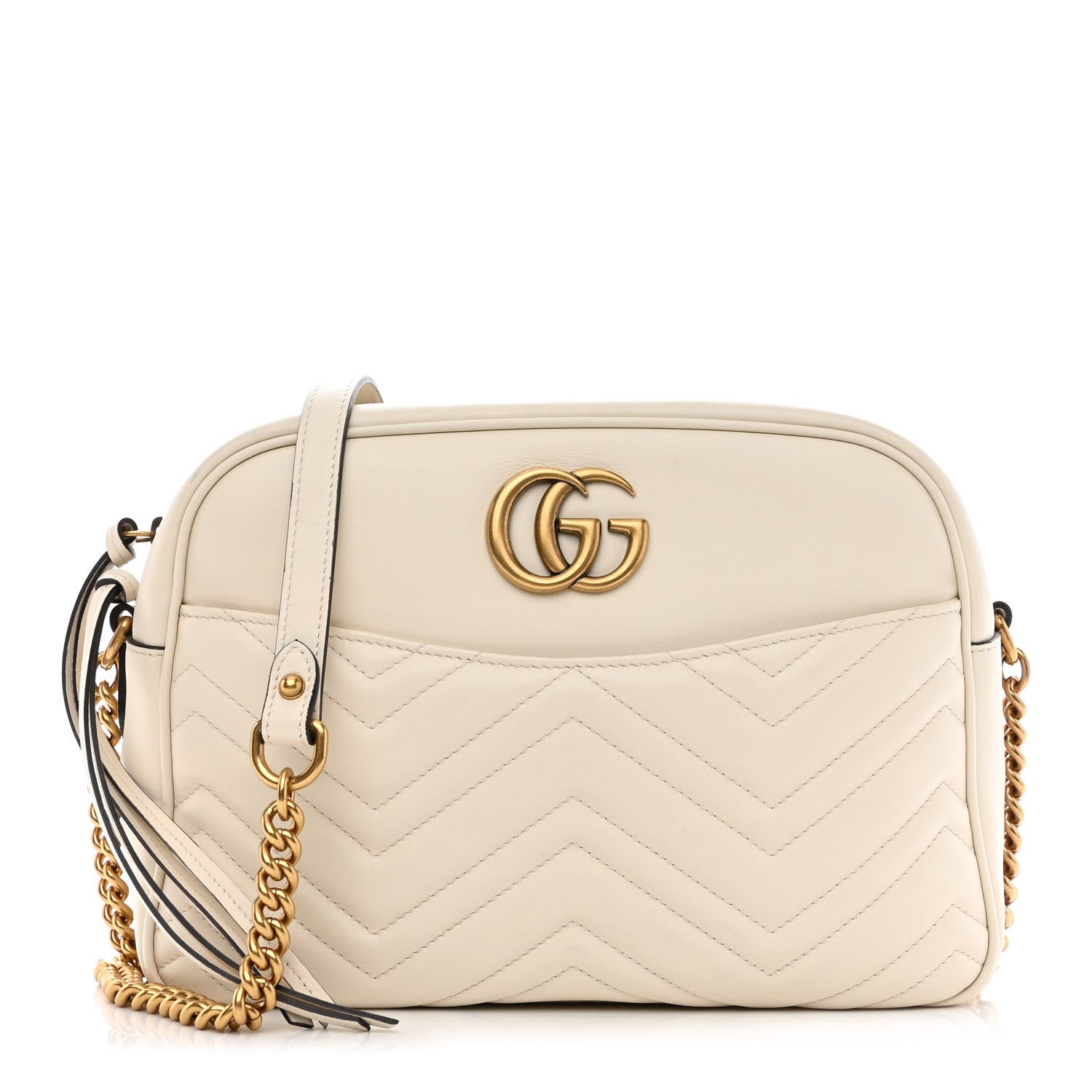 Gucci Calfskin Matelasse Medium GG Marmont Chain Shoulder Bag Mystic White 1 of 9