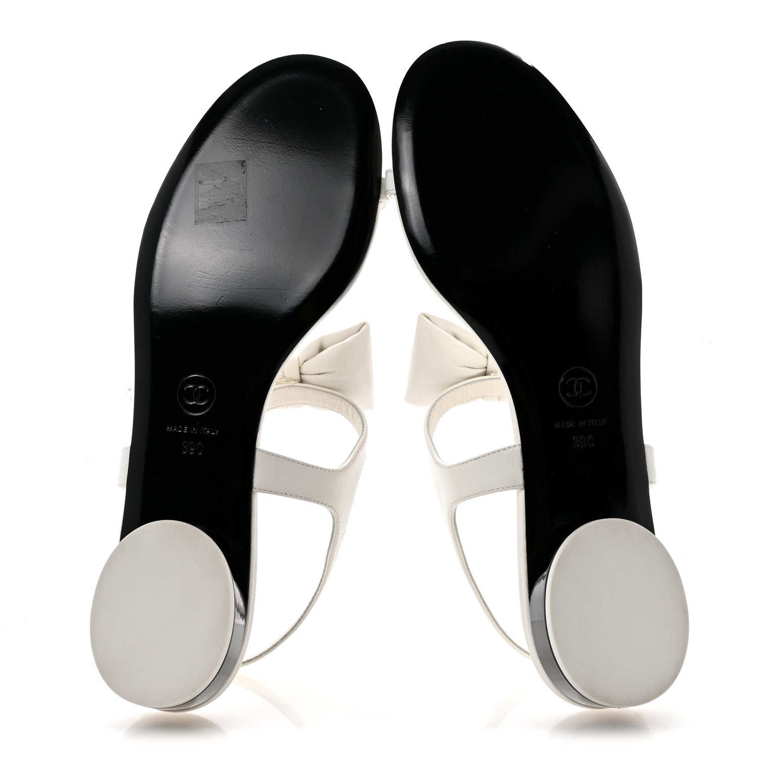 Chanel Lambskin CC Bow Sandals 39 White Black 6 of 10