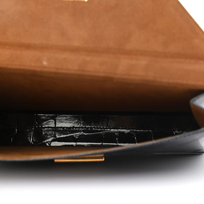 Stella McCartney Eco Patent Crocodile Embossed Envelope Clutch Black 7 of 11