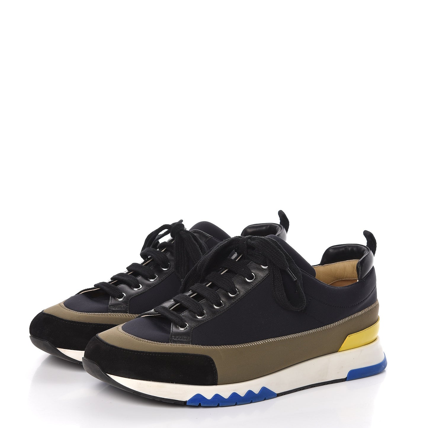 Technical Canvas Suede Goatskin Calfskin Mens Rapid Sneakers 42.5 Khaki Black