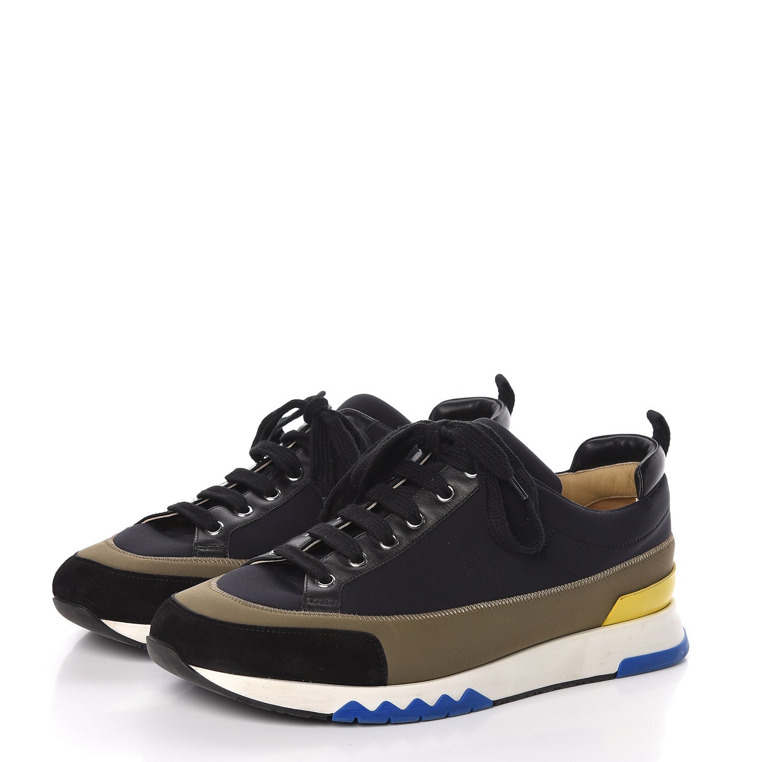 Hermes Technical Canvas Suede Goatskin Calfskin Mens Rapid Sneakers 42.5 Khaki Black 3 of 11