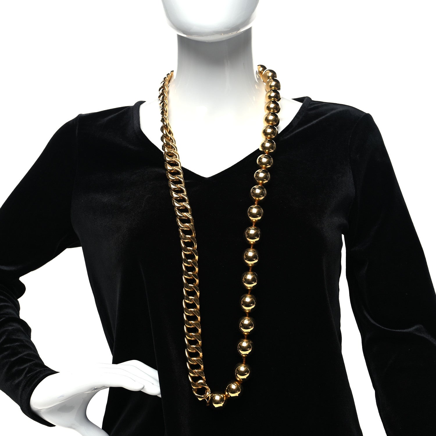 Chanel Metal Bead Chain Necklace Gold 2 of 4