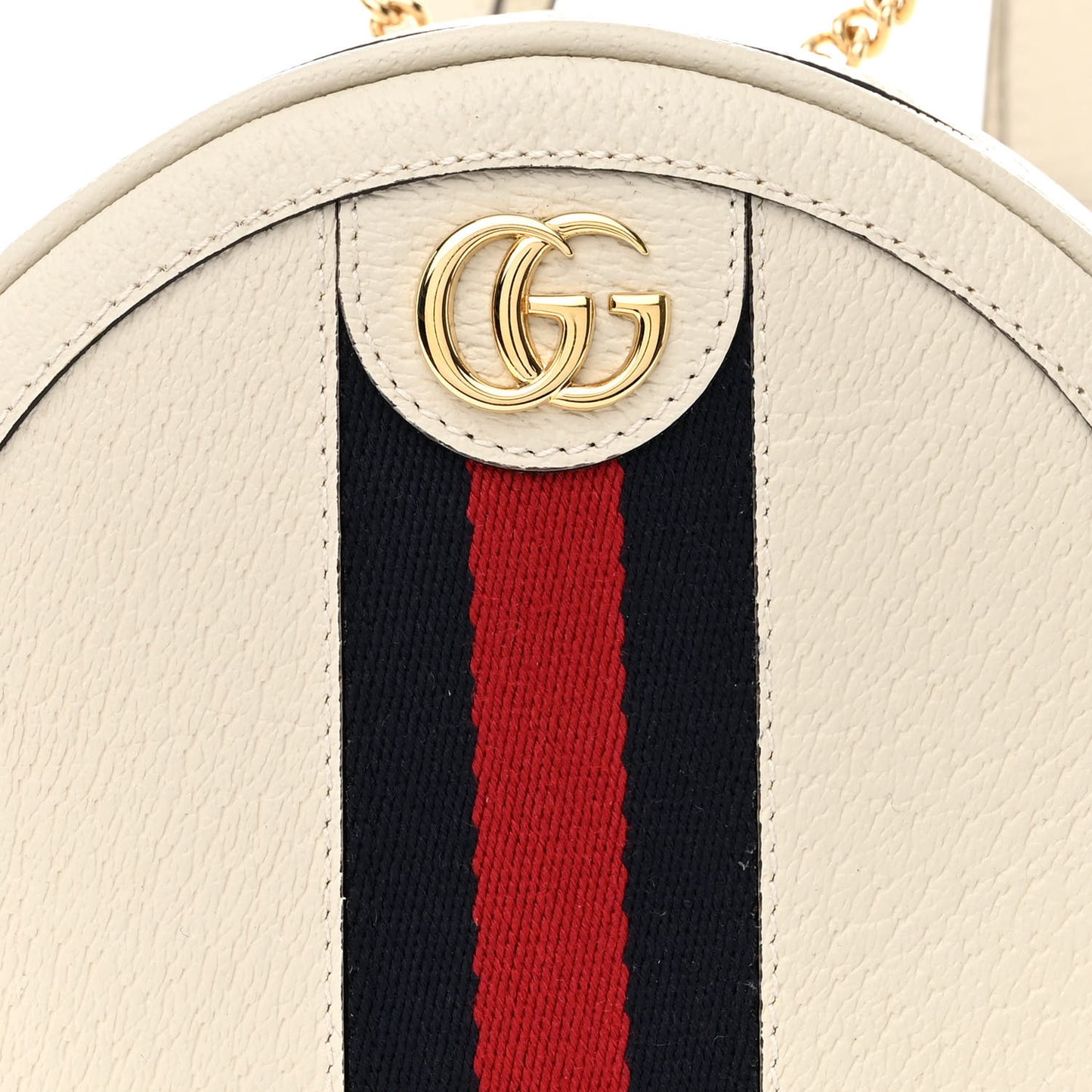 Textured Calfskin Web Mini Ophidia Round Backpack Mystic White