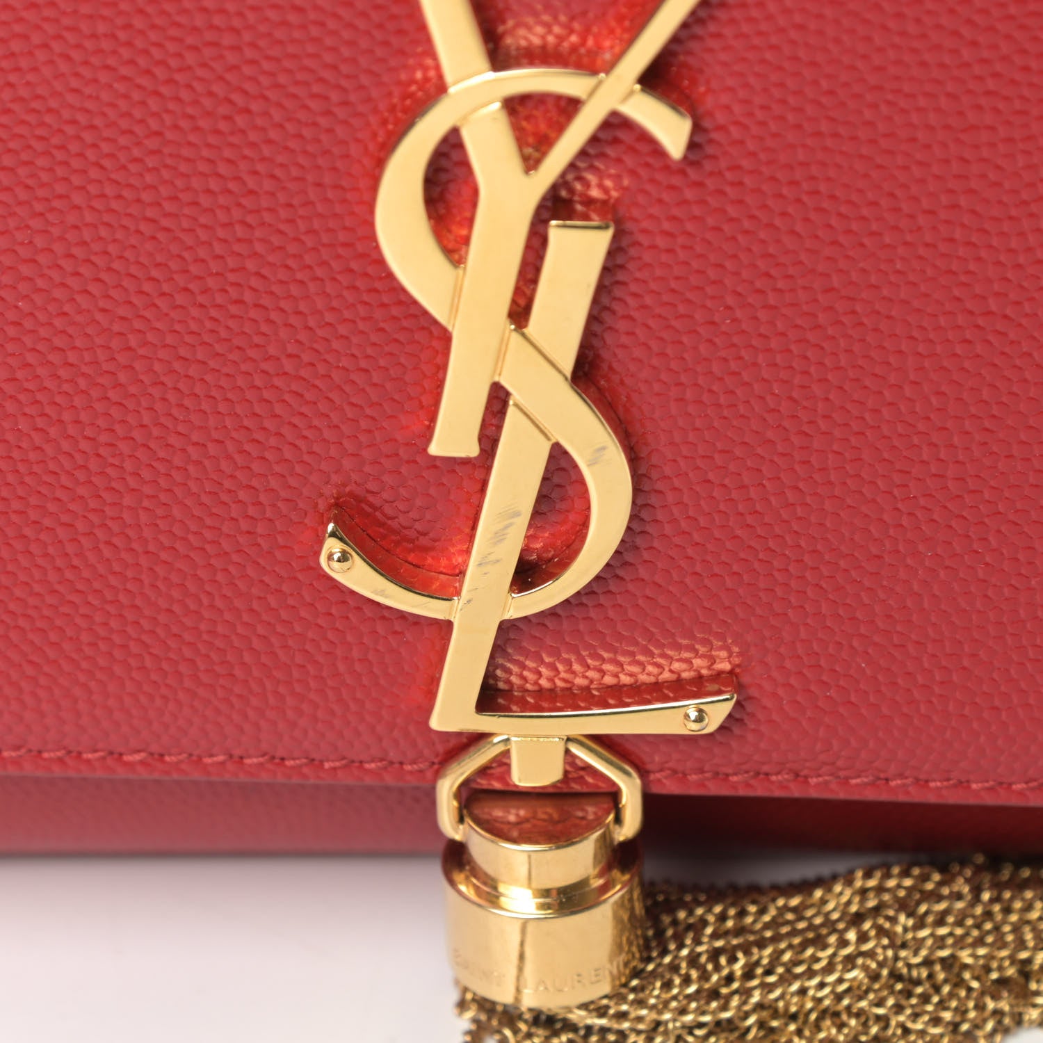 Saint Laurent Grain De Poudre Small Classic Monogram Kate Tassel Satchel Red 5 of 5