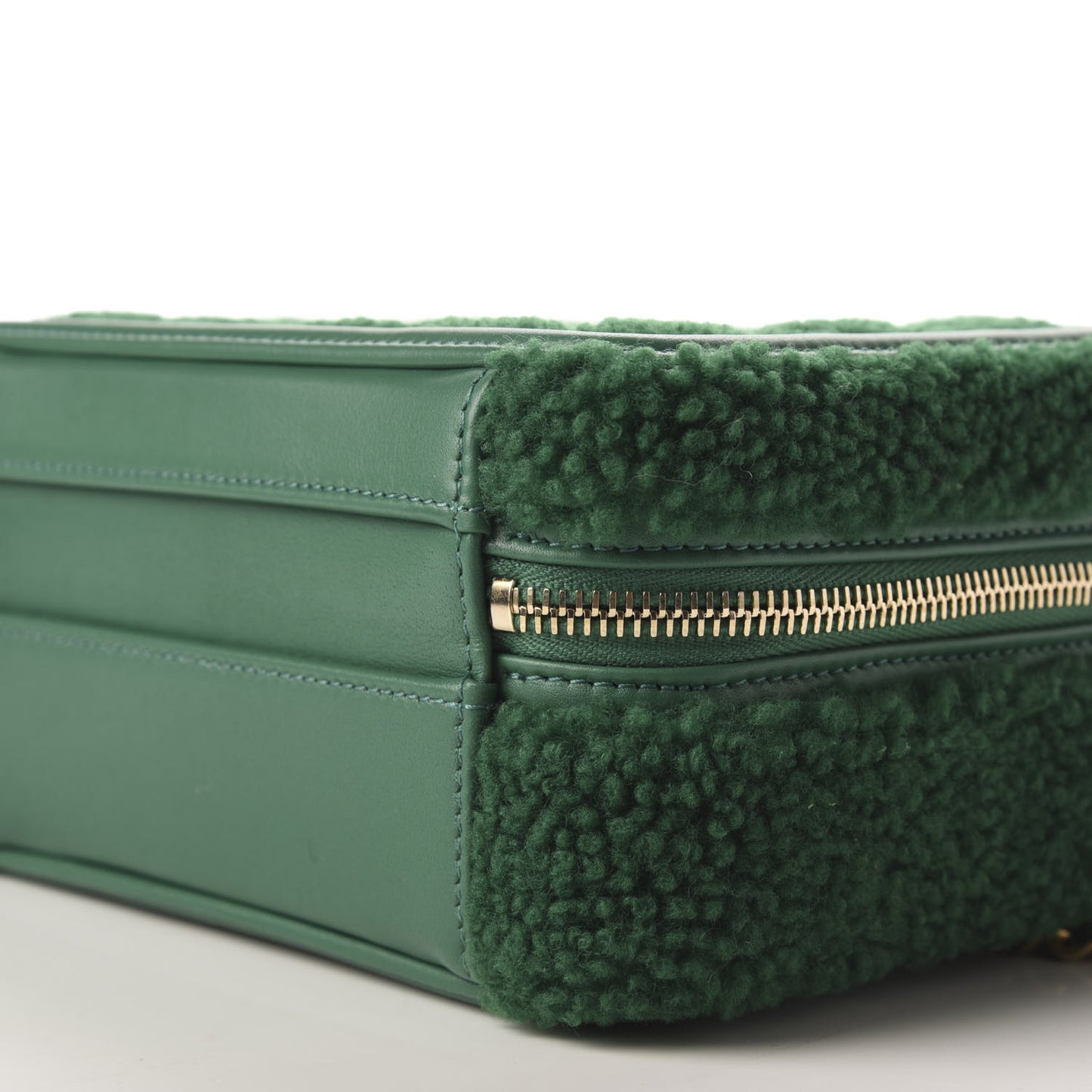 Lambskin Shearling Quilted Small CC Filigree Vanity Case Green