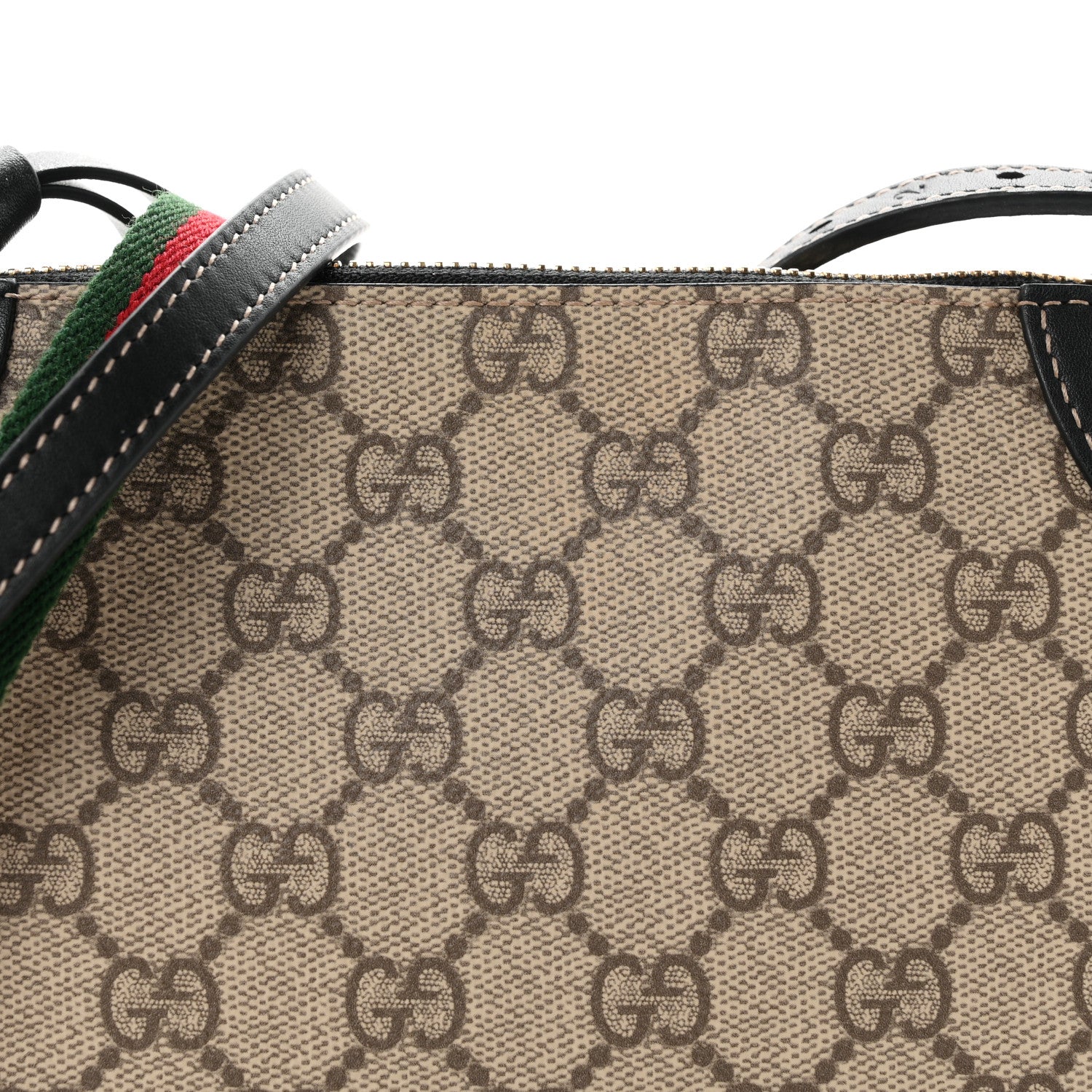 Gucci GG Supreme Monogram Textured Calfskin Small Emblem Shoulder Bag Beige Black 7 of 9
