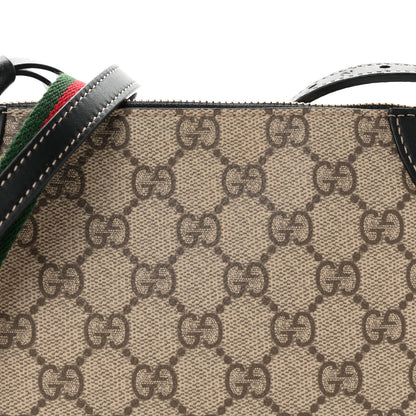 Gucci GG Supreme Monogram Textured Calfskin Small Emblem Shoulder Bag Beige Black 7 of 9