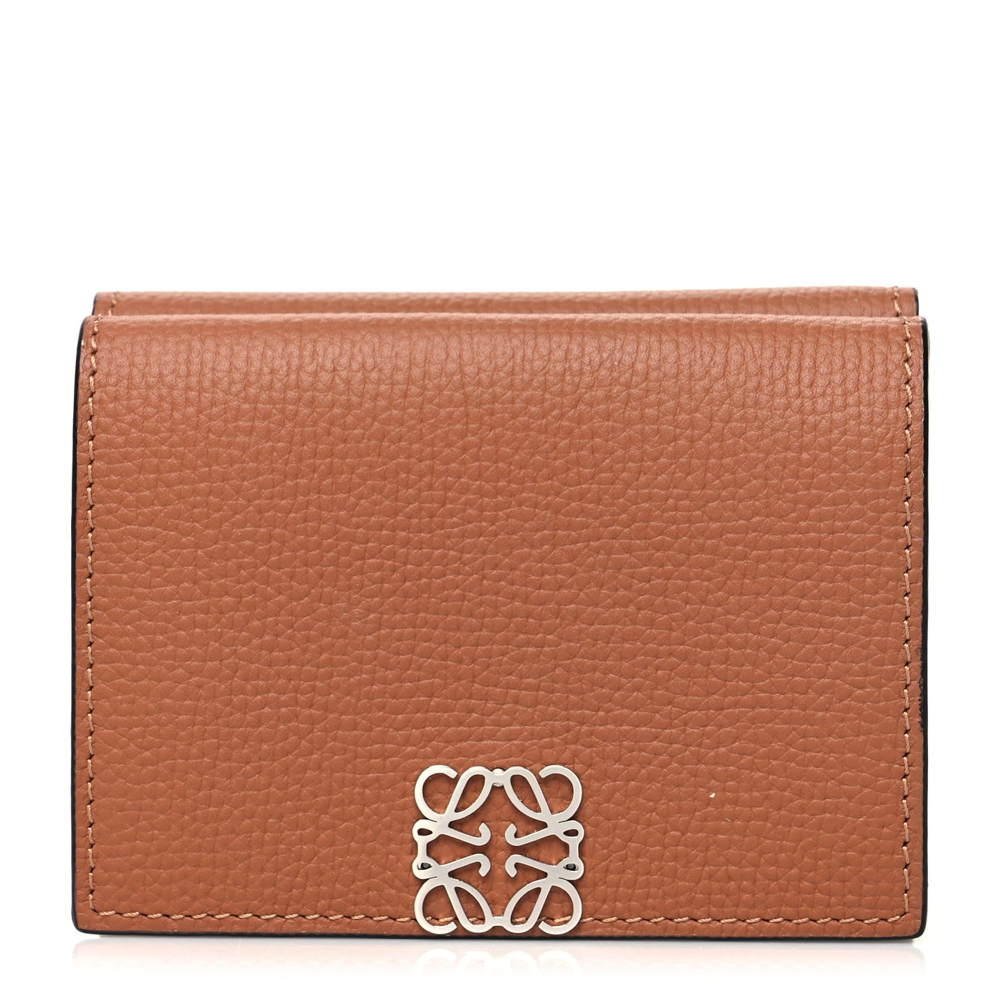 Grained Calfskin Anagram Trifold Wallet Tan