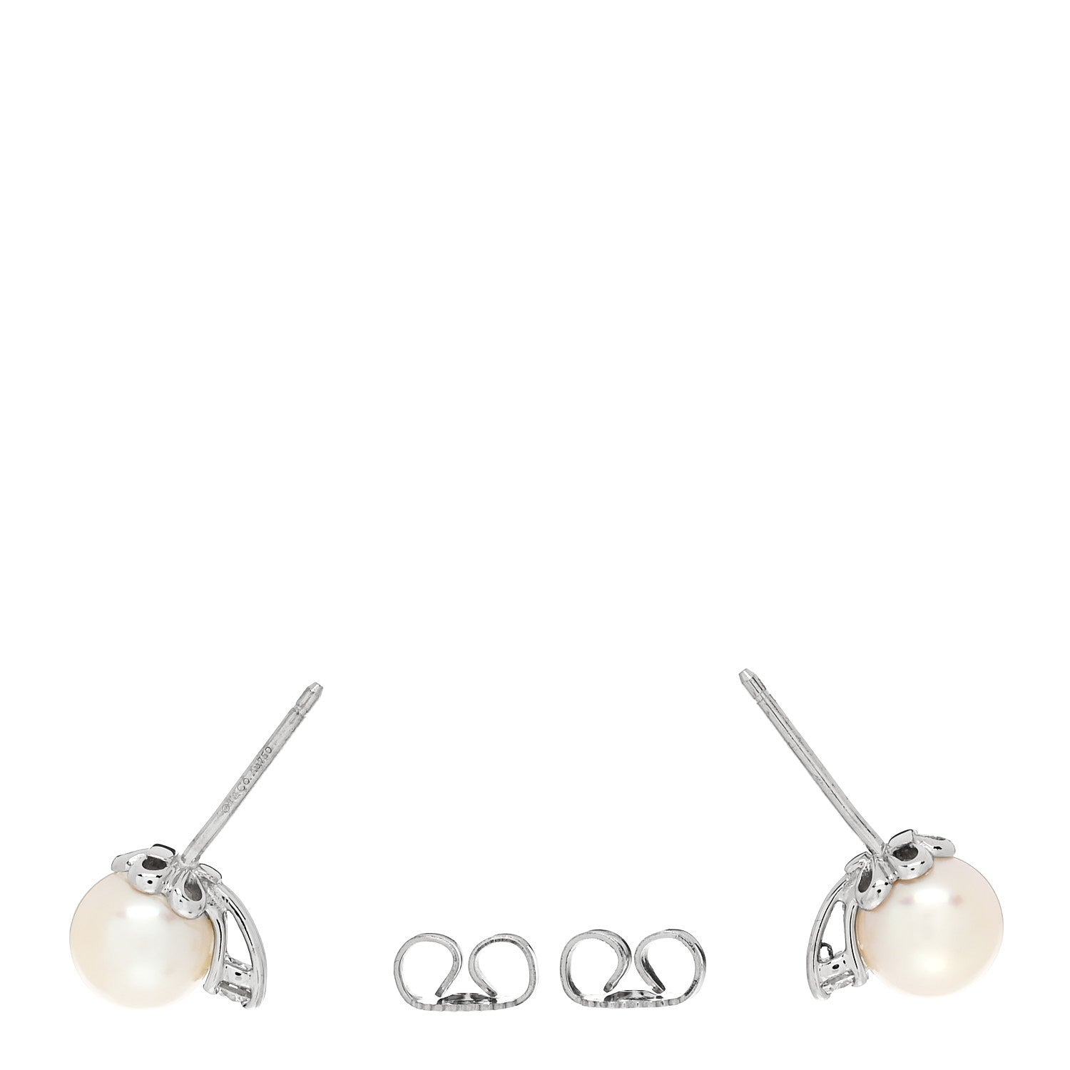 Tiffany 18K White Gold Diamond Akoya Cultured Pearl 7-7.5mm Signature Earrings 3 of 5