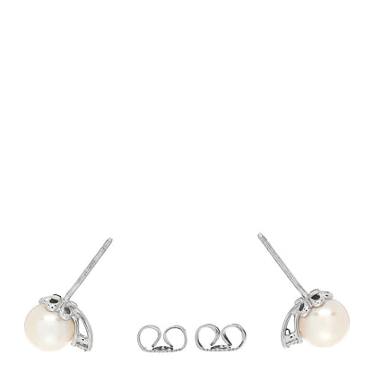 Tiffany 18K White Gold Diamond Akoya Cultured Pearl 7-7.5mm Signature Earrings 3 of 5