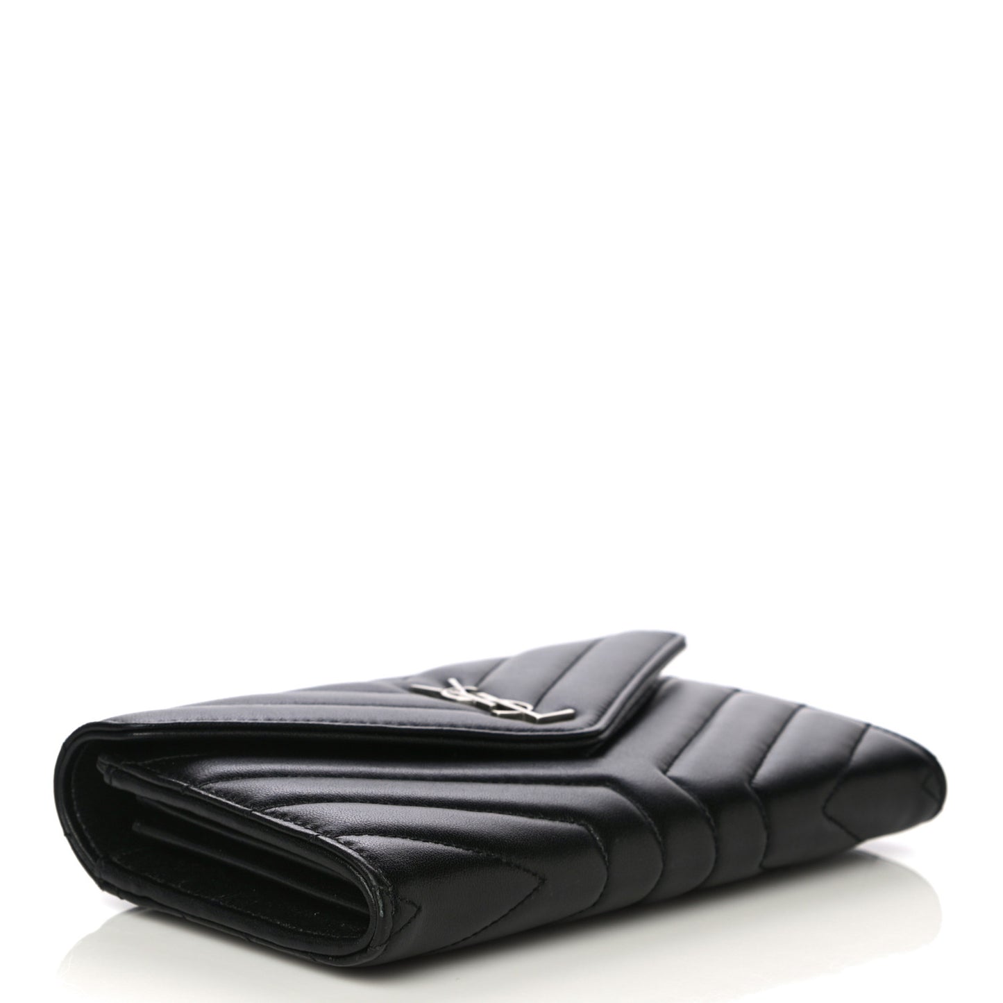 Lambskin Y Quilted Monogram Large Loulou Flap Wallet Black