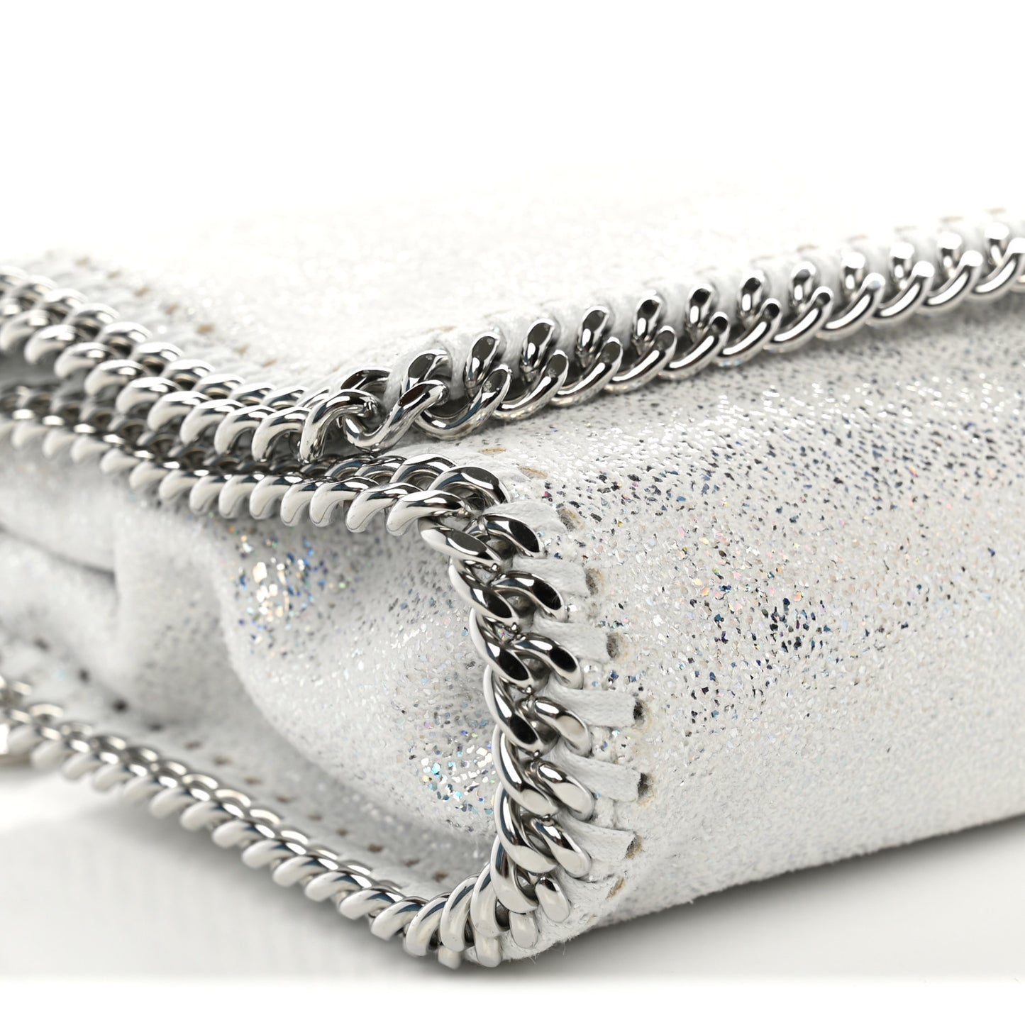 Chamois Shiny Dotted Nappa Falabella Clutch with Chain Bag White