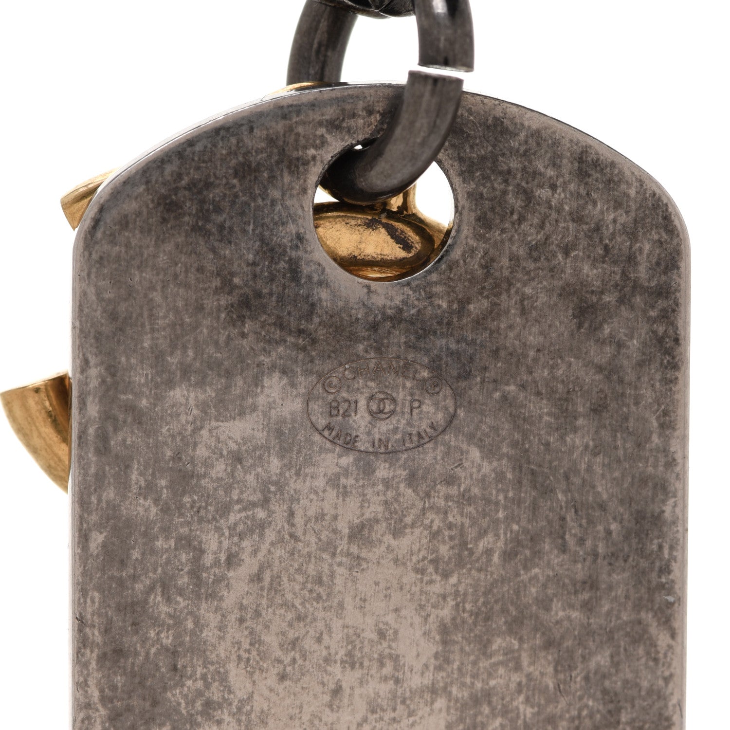 Chanel Ruthenium ID Dog Tag Charm Necklace Silver Gold 5 of 6
