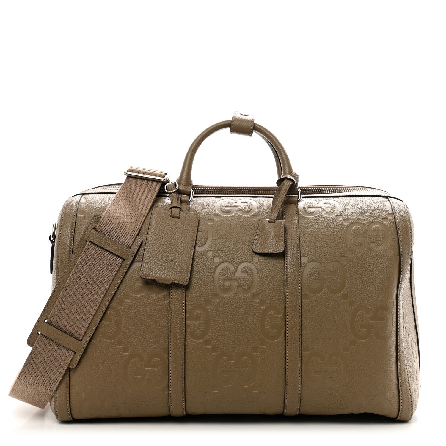 Gucci Piuma Calfskin Jumbo GG Embossed Large Duffle Bag Good Taupe