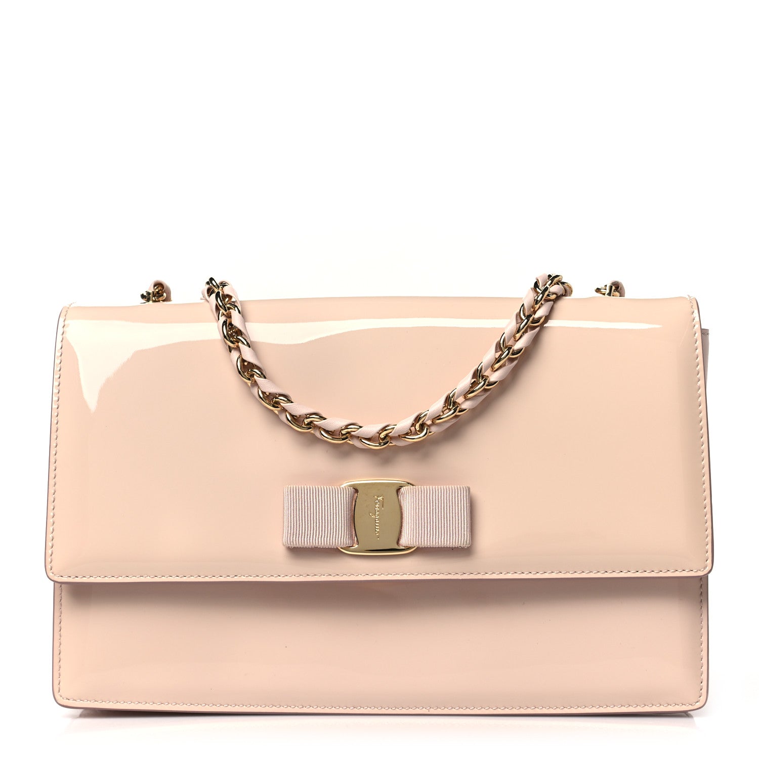 Salvatore Ferragamo Patent Ginny Vara Bow Shoulder Bag Pastel Pink 1 of 9