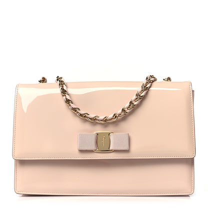 Salvatore Ferragamo Patent Ginny Vara Bow Shoulder Bag Pastel Pink 1 of 9